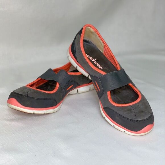 SKECHERS Shoes Women’s 6.5 Flex Asana Slip On Mary Jane Flat Loafer Gray Coral - Picture 1 of 11